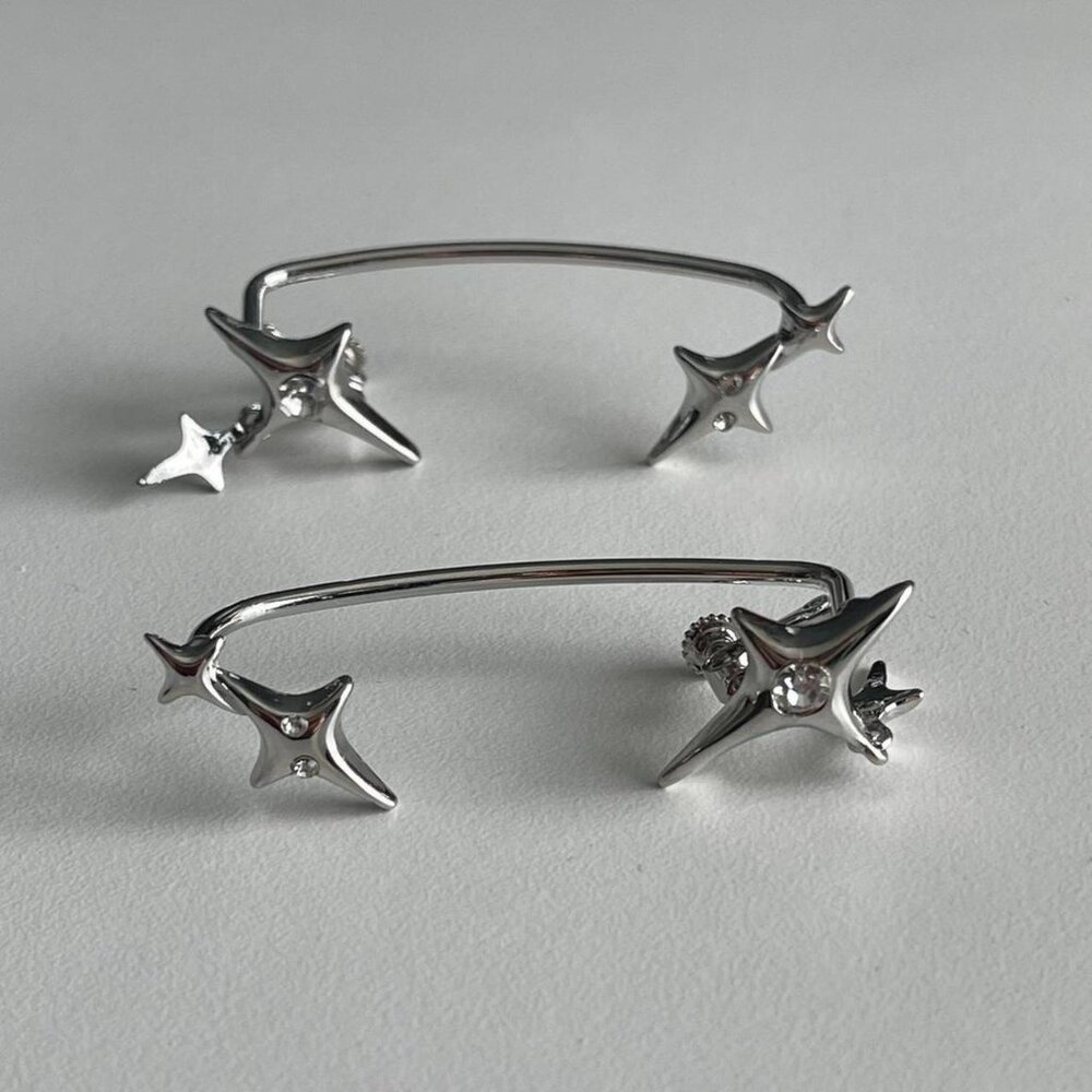 Untested silver stars clip on ear cuff a pair earrings price for a pair